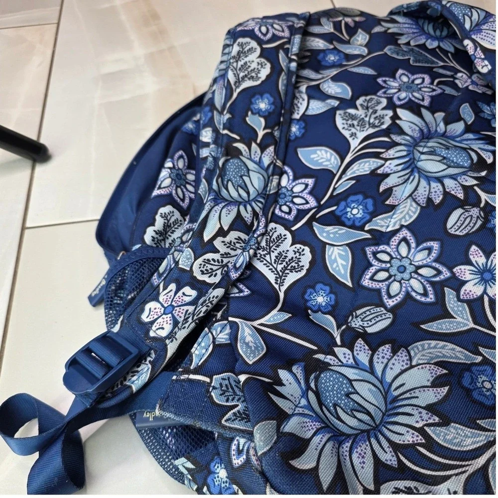 Vera Bradley Blue Floral‎ Canvas Backpack Multi Pocket School Travel Bag P4